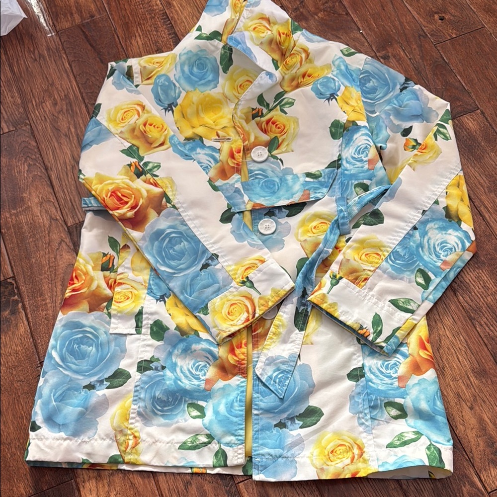 Weatherproof Floral Kids Rain Jacket - Blue and Yellow size 7